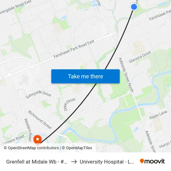 Grenfell at Midale Wb - #803 to University Hospital - LHSC map