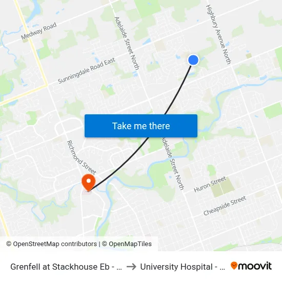 Grenfell at Stackhouse Eb - #2847 to University Hospital - LHSC map