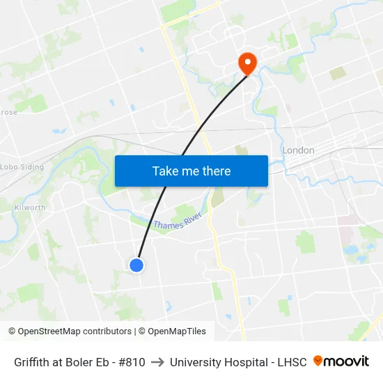 Griffith at Boler Eb - #810 to University Hospital - LHSC map