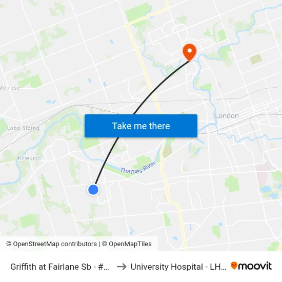 Griffith at Fairlane Sb - #814 to University Hospital - LHSC map