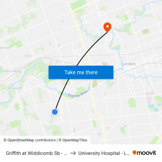 Griffith at Widdicomb Sb - #822 to University Hospital - LHSC map