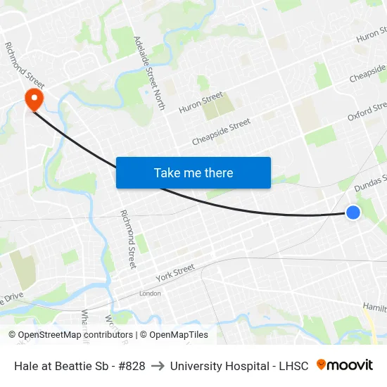 Hale at Beattie Sb - #828 to University Hospital - LHSC map