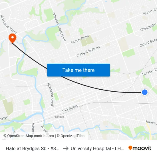 Hale at Brydges Sb - #830 to University Hospital - LHSC map