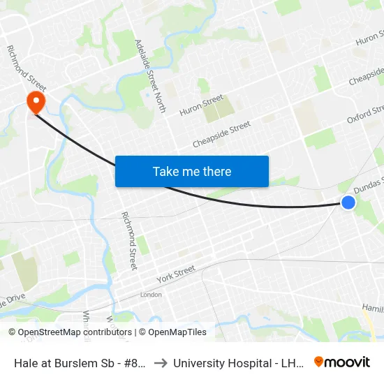 Hale at Burslem Sb - #832 to University Hospital - LHSC map