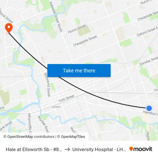 Hale at Ellsworth Sb - #835 to University Hospital - LHSC map