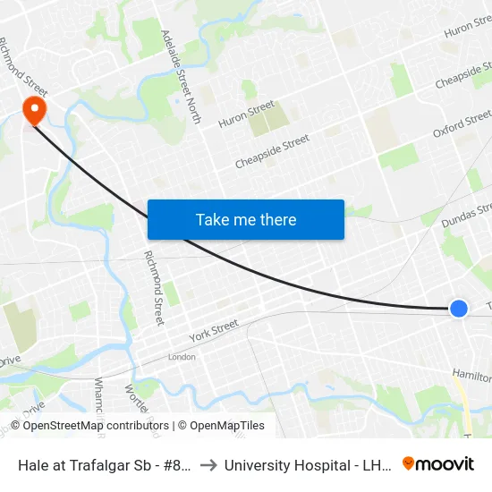 Hale at Trafalgar Sb - #842 to University Hospital - LHSC map