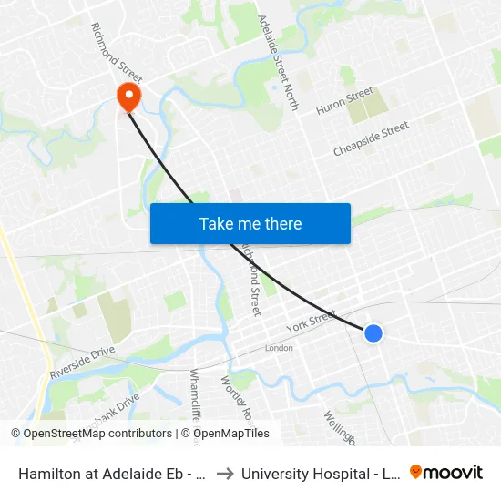 Hamilton at Adelaide Eb - #845 to University Hospital - LHSC map