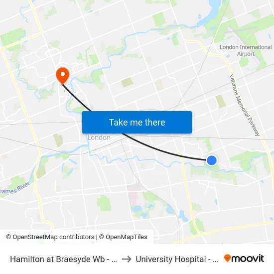 Hamilton at Braesyde Wb - #2652 to University Hospital - LHSC map