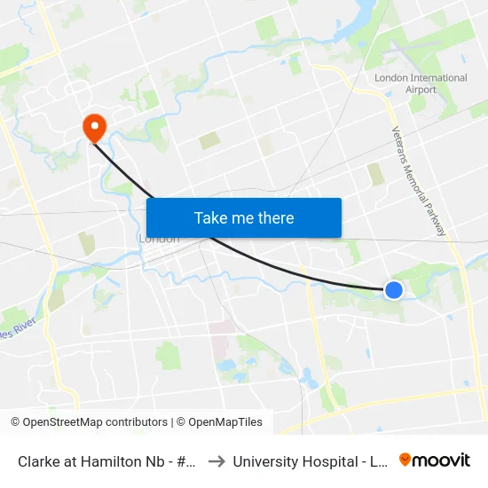 Clarke at Hamilton Nb - #2653 to University Hospital - LHSC map