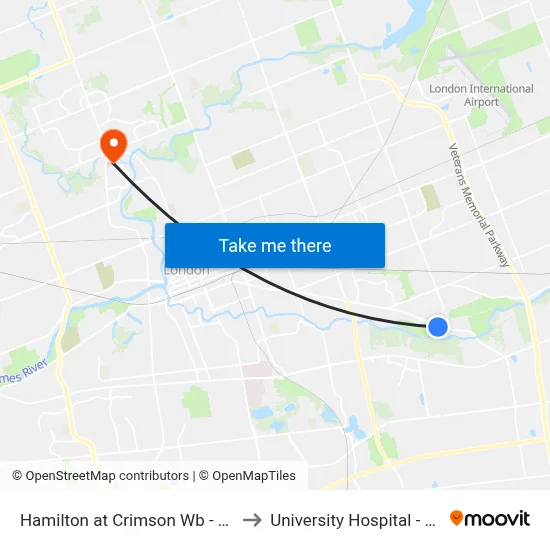 Hamilton at Crimson Wb - #2654 to University Hospital - LHSC map