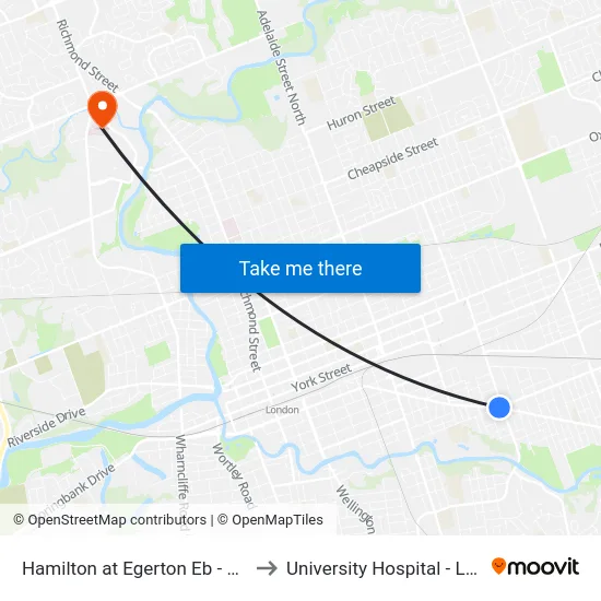 Hamilton at Egerton Eb - #851 to University Hospital - LHSC map