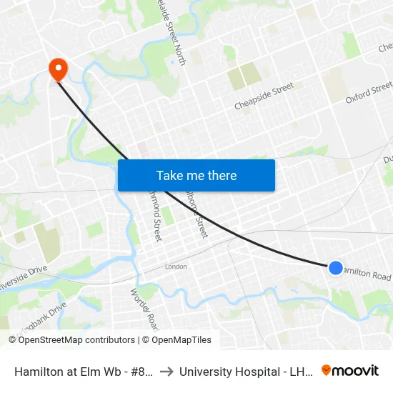 Hamilton at Elm Wb - #854 to University Hospital - LHSC map
