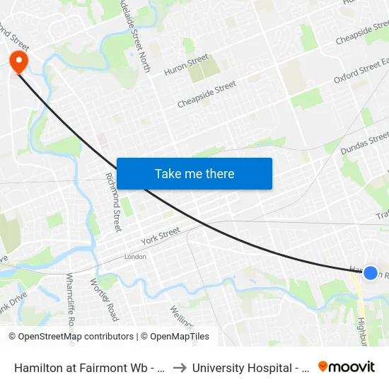 Hamilton at Fairmont Wb - #2656 to University Hospital - LHSC map