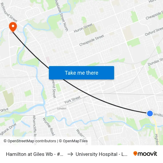 Hamilton at Giles Wb - #856 to University Hospital - LHSC map