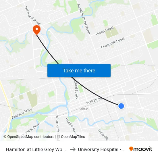 Hamilton at Little Grey Wb - #863 to University Hospital - LHSC map