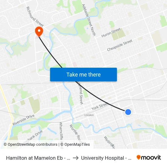Hamilton at Mamelon Eb - #865 to University Hospital - LHSC map
