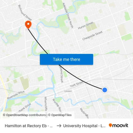 Hamilton at Rectory Eb - #874 to University Hospital - LHSC map
