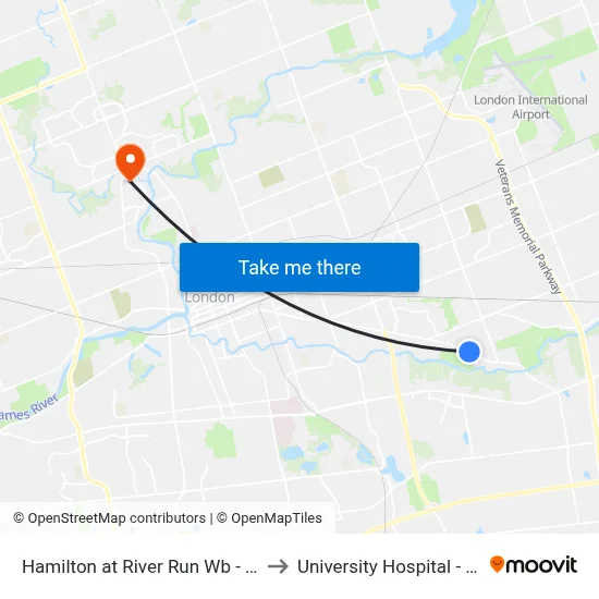 Hamilton at River Run Wb - #2659 to University Hospital - LHSC map