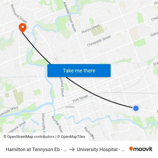 Hamilton at Tennyson Eb - #885 to University Hospital - LHSC map