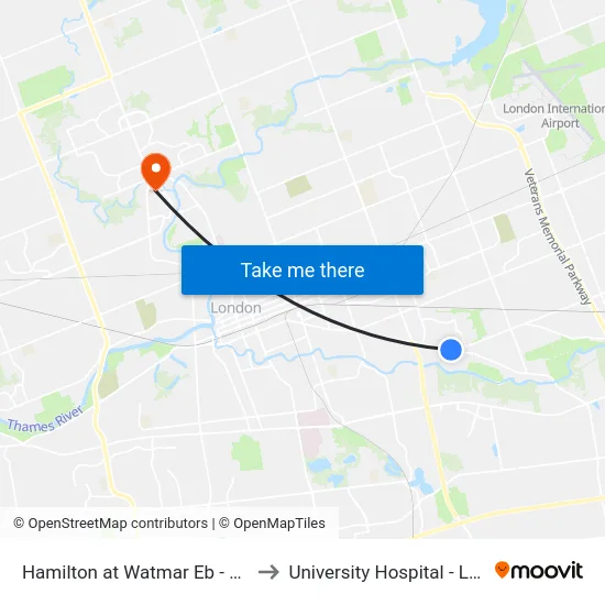 Hamilton at Watmar Eb - #887 to University Hospital - LHSC map