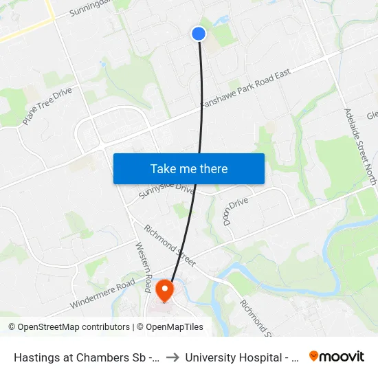 Hastings at Chambers Sb - #890 to University Hospital - LHSC map
