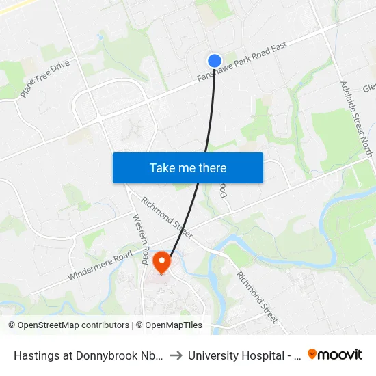 Hastings at Donnybrook Nb - #891 to University Hospital - LHSC map
