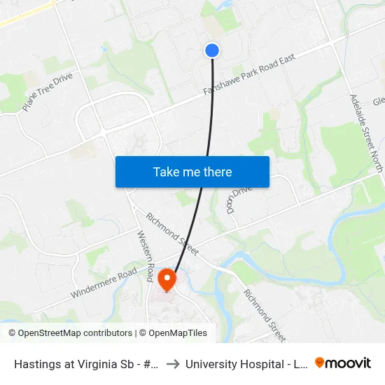 Hastings at Virginia Sb - #2233 to University Hospital - LHSC map