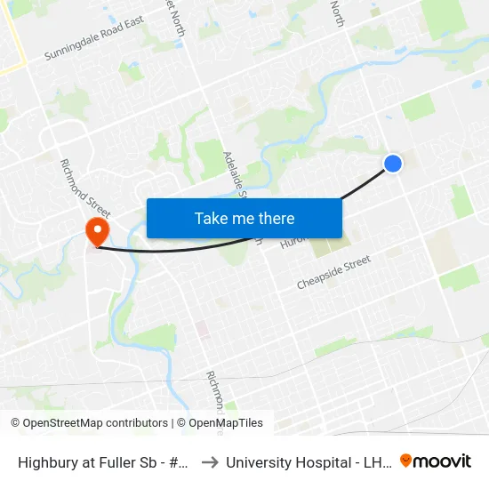 Highbury at Fuller Sb - #906 to University Hospital - LHSC map