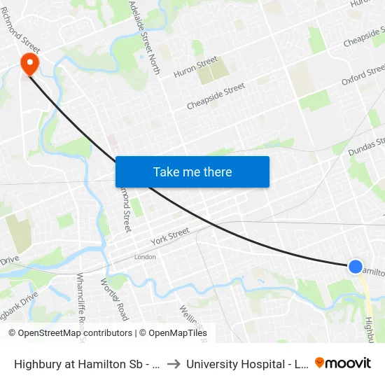 Highbury at Hamilton Sb - #910 to University Hospital - LHSC map