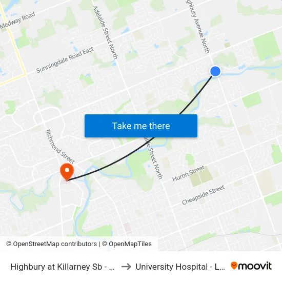 Highbury at Killarney Sb - #914 to University Hospital - LHSC map