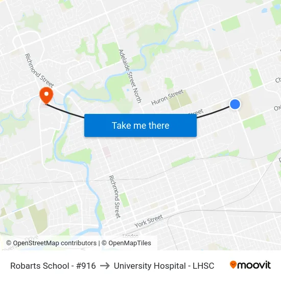 Robarts School - #916 to University Hospital - LHSC map
