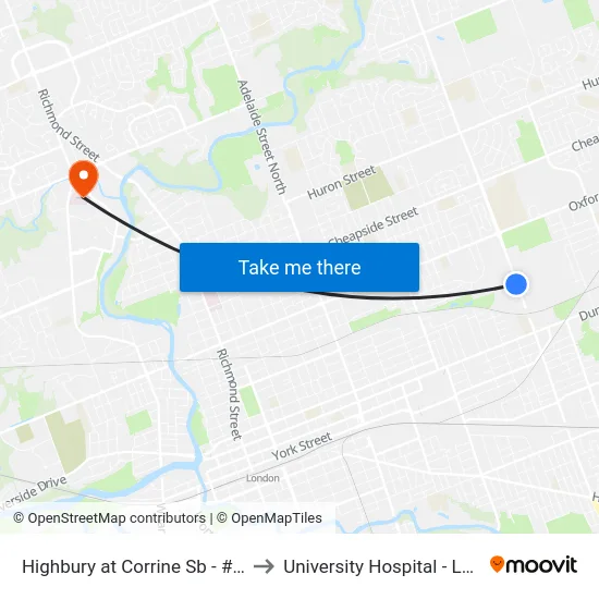 Highbury at Corrine Sb - #920 to University Hospital - LHSC map