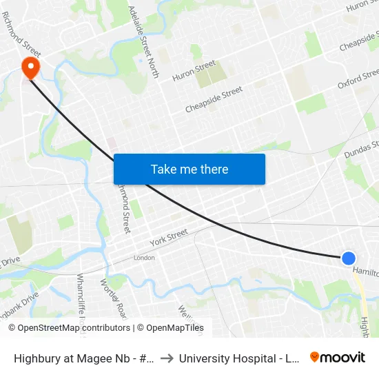Highbury at Magee Nb - #921 to University Hospital - LHSC map