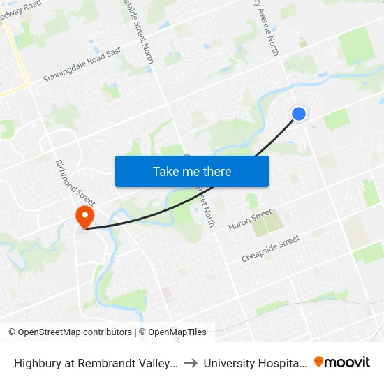 Highbury at Rembrandt Valley Sb - #2447 to University Hospital - LHSC map