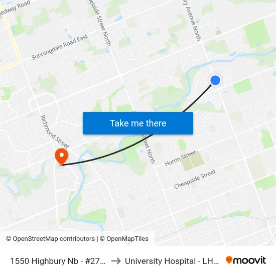1550 Highbury Nb - #2710 to University Hospital - LHSC map