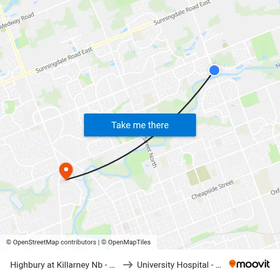 Highbury at Killarney Nb - #2711 to University Hospital - LHSC map