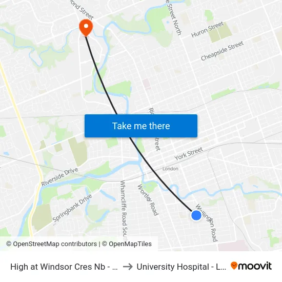 High at Windsor Cres Nb - #941 to University Hospital - LHSC map