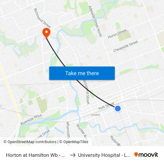 Horton at Hamilton Wb - #966 to University Hospital - LHSC map