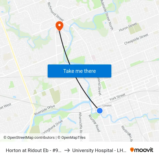 Horton at Ridout Eb - #970 to University Hospital - LHSC map