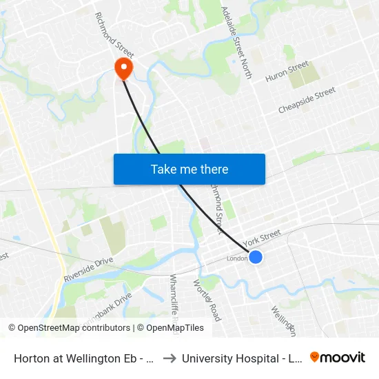 Horton at Wellington Eb - #978 to University Hospital - LHSC map
