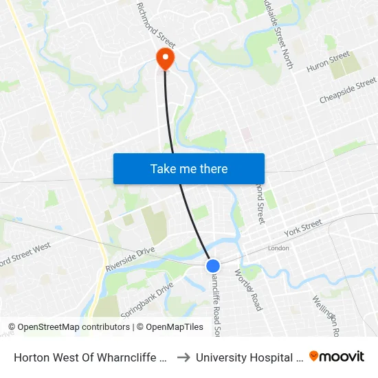 Horton West Of Wharncliffe Wb - #980 to University Hospital - LHSC map