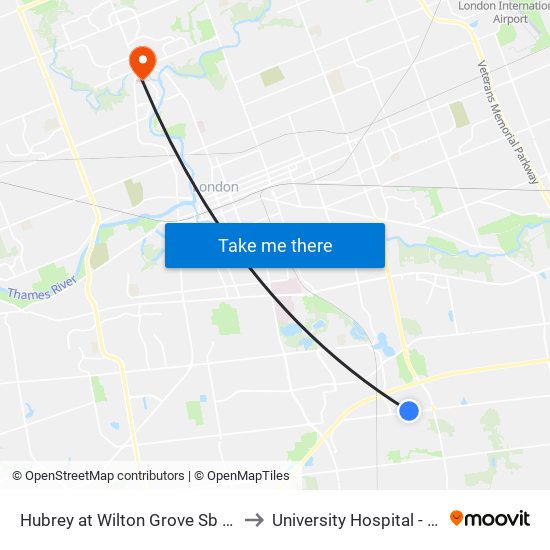 Hubrey at Wilton Grove Sb - #989 to University Hospital - LHSC map