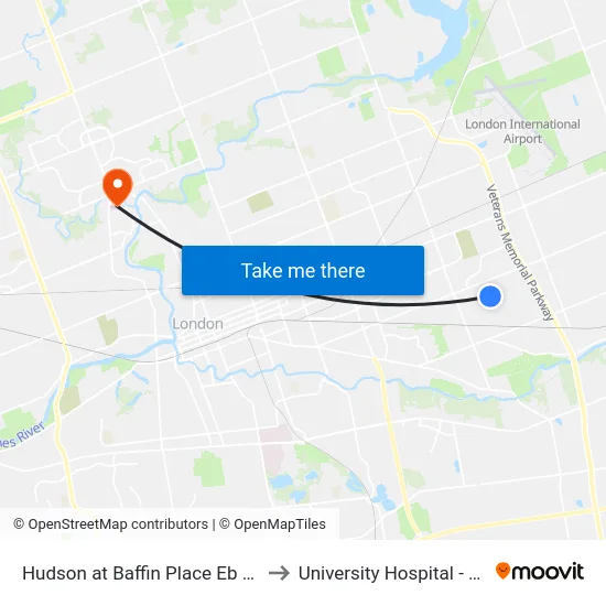 Hudson at Baffin Place Eb - #990 to University Hospital - LHSC map
