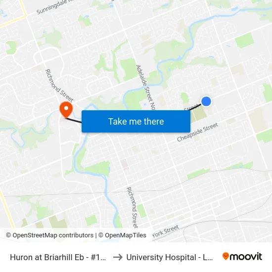 Huron at Briarhill Eb - #1002 to University Hospital - LHSC map