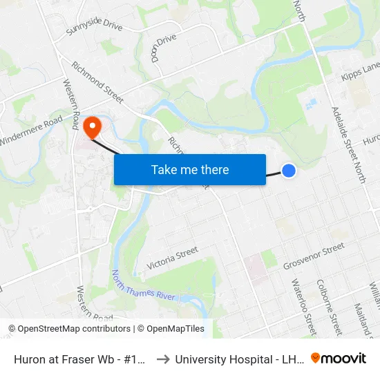 Huron at Fraser Wb - #1006 to University Hospital - LHSC map