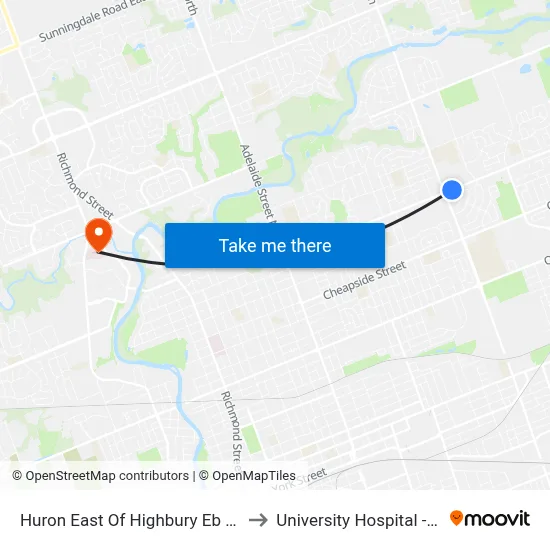 Huron East Of Highbury Eb - #1009 to University Hospital - LHSC map