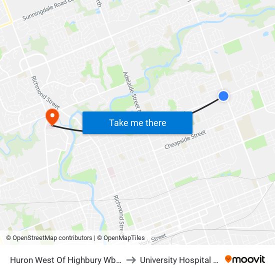 Huron West Of Highbury Wb - #1010 to University Hospital - LHSC map