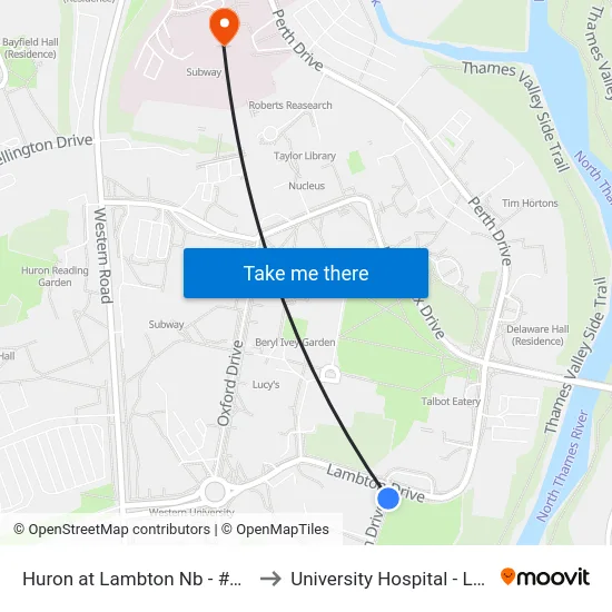 Huron at Lambton Nb - #2849 to University Hospital - LHSC map