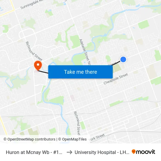 Huron at Mcnay Wb - #1012 to University Hospital - LHSC map