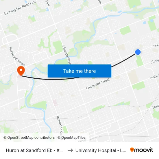Huron at Sandford Eb - #1015 to University Hospital - LHSC map